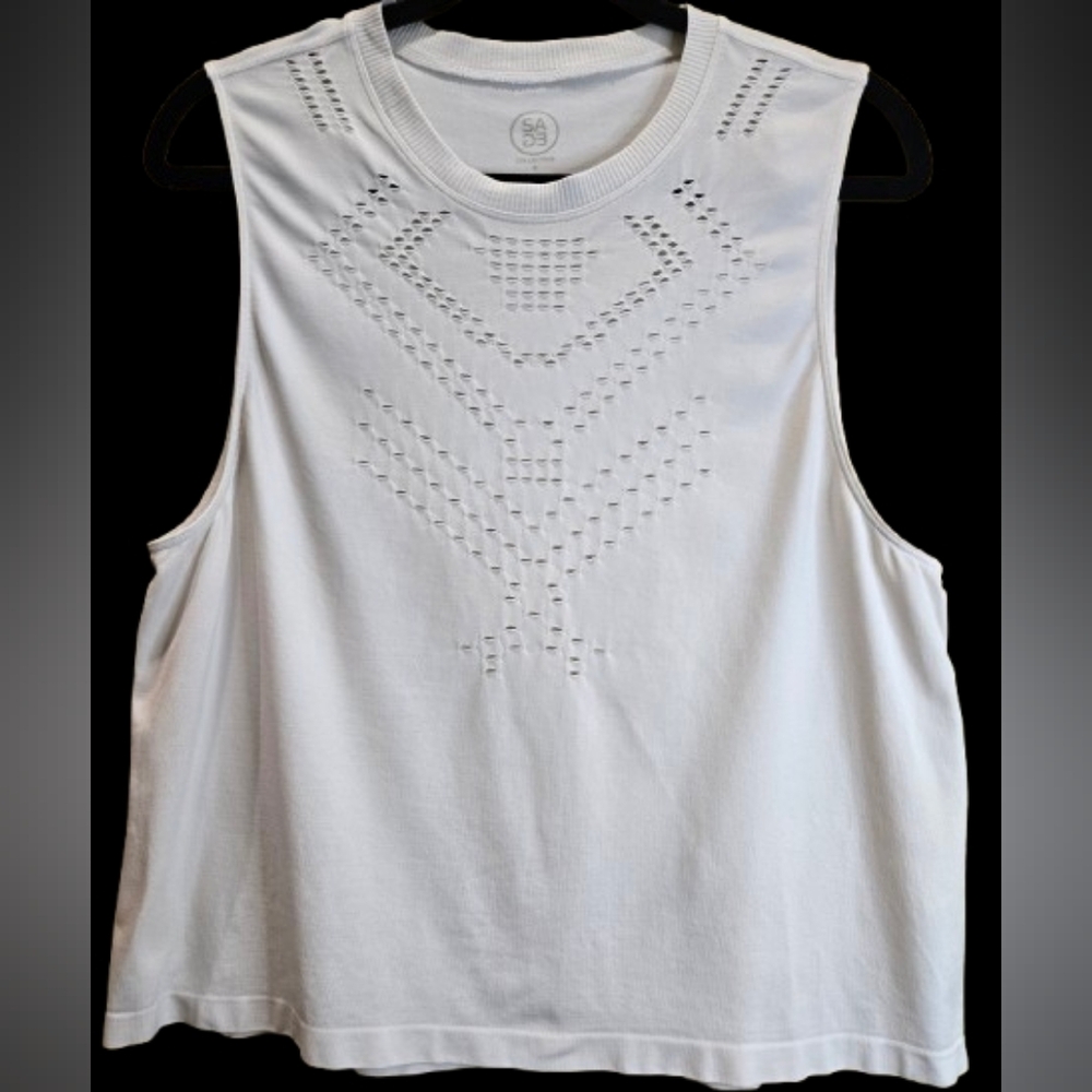Comfortable White Sleeveless Sage Activewear Tank Top